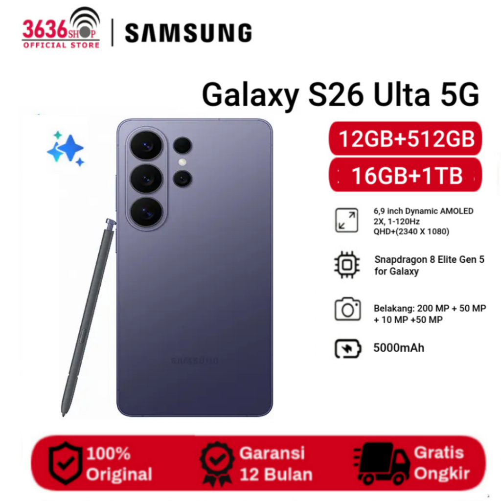 Samsung Galaxy S26 Ultra [12GB+512GB] [16GB+1TB] Display 6.9'' AMOLED - Snapdragon 8 Elite Gen 5 - C