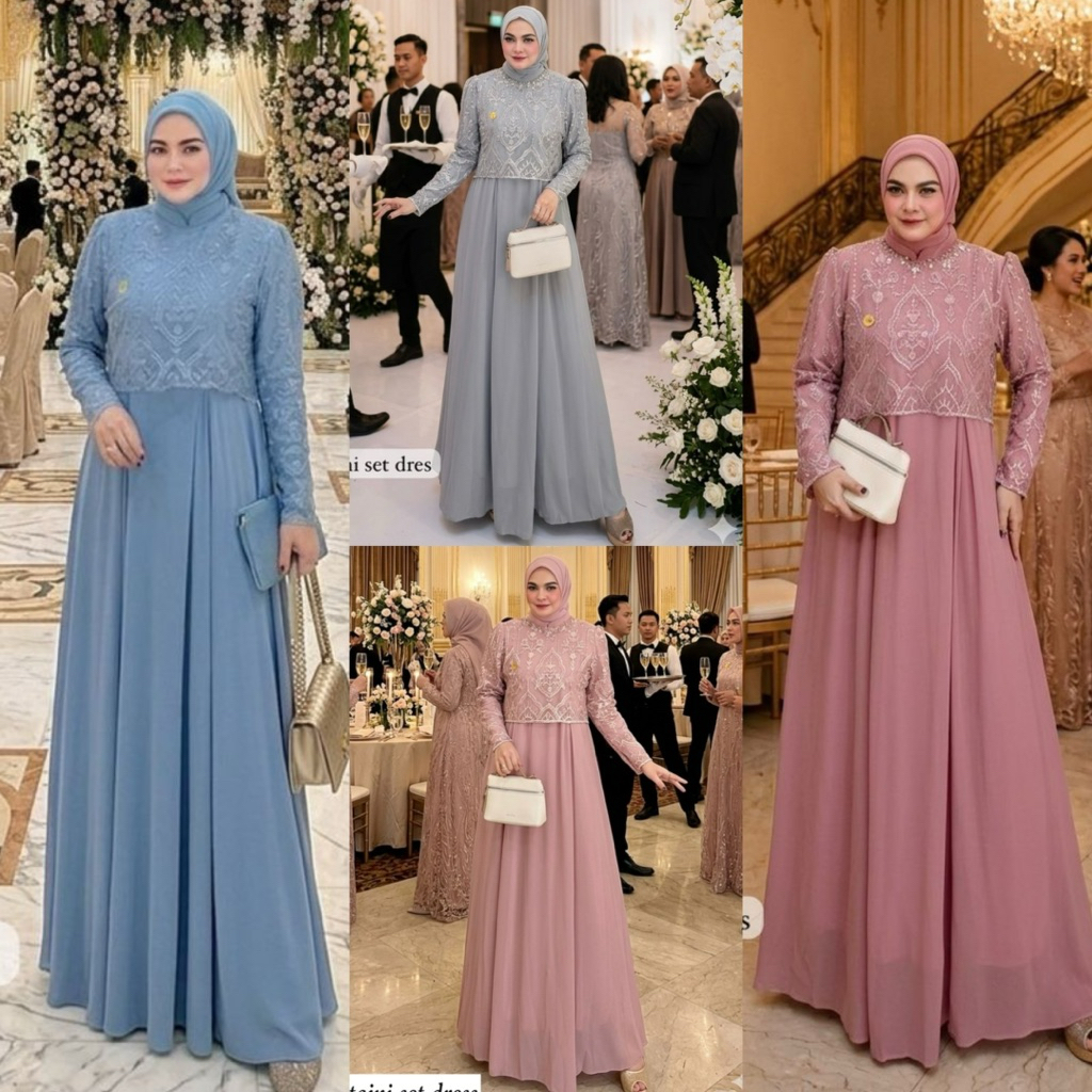 festaini SET DRESS  //New RAYYA KATUN BORDIR GAMIS SET SEGI 4 ZIRA SET BY HIJAB IKA ( ORIGINAL)  set
