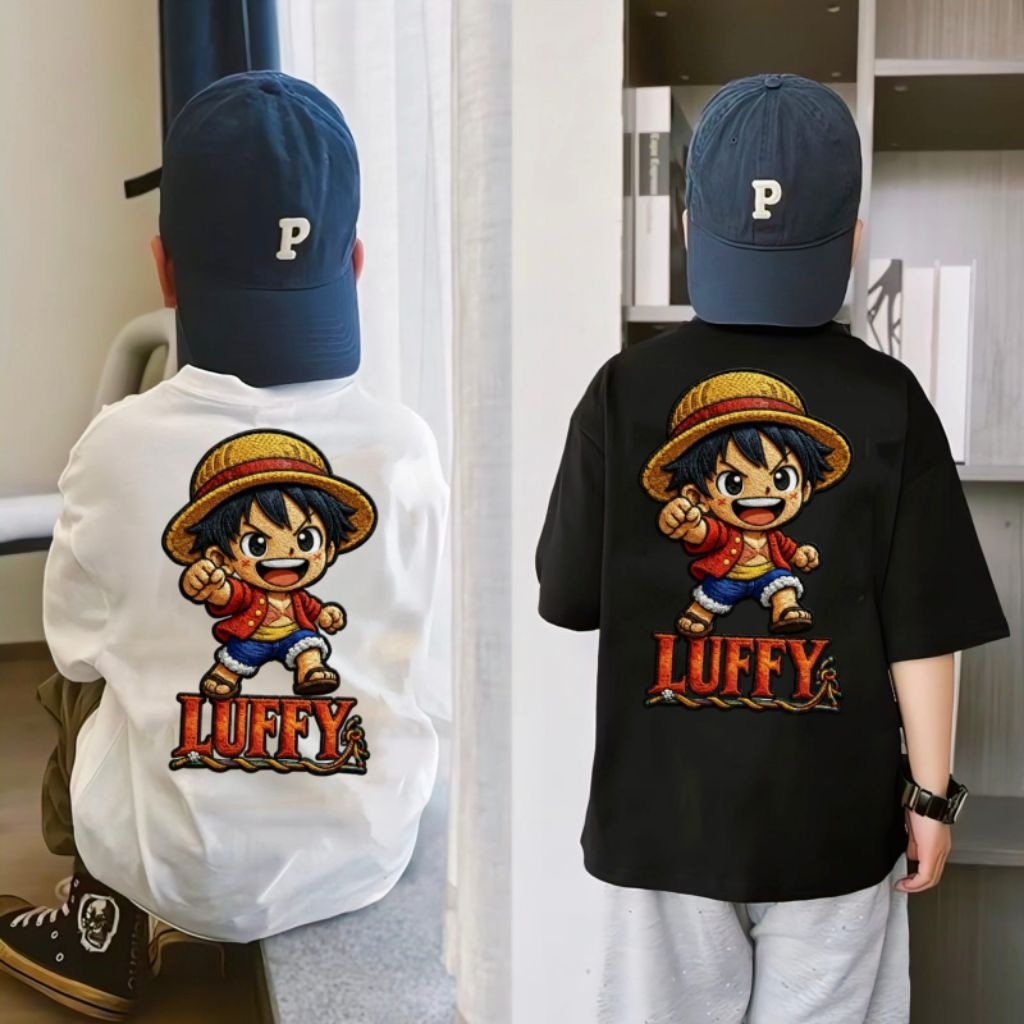 kaos anak onepiece monkey d Luffy efek bordir