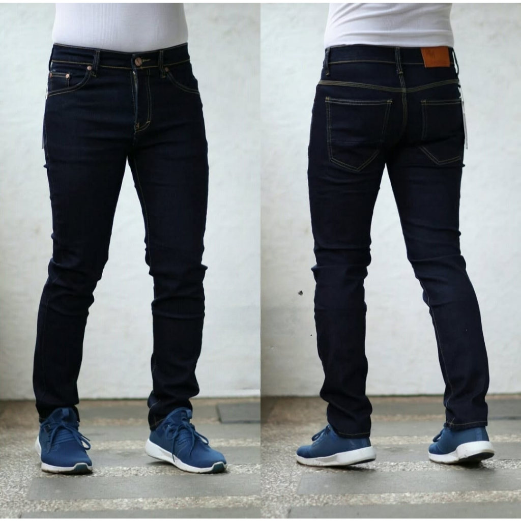 Celana Jeans Pria Slimfit Denim Blue Black Blue Dongker Bahan Stetch Premium Celana Jeans Pria Denim