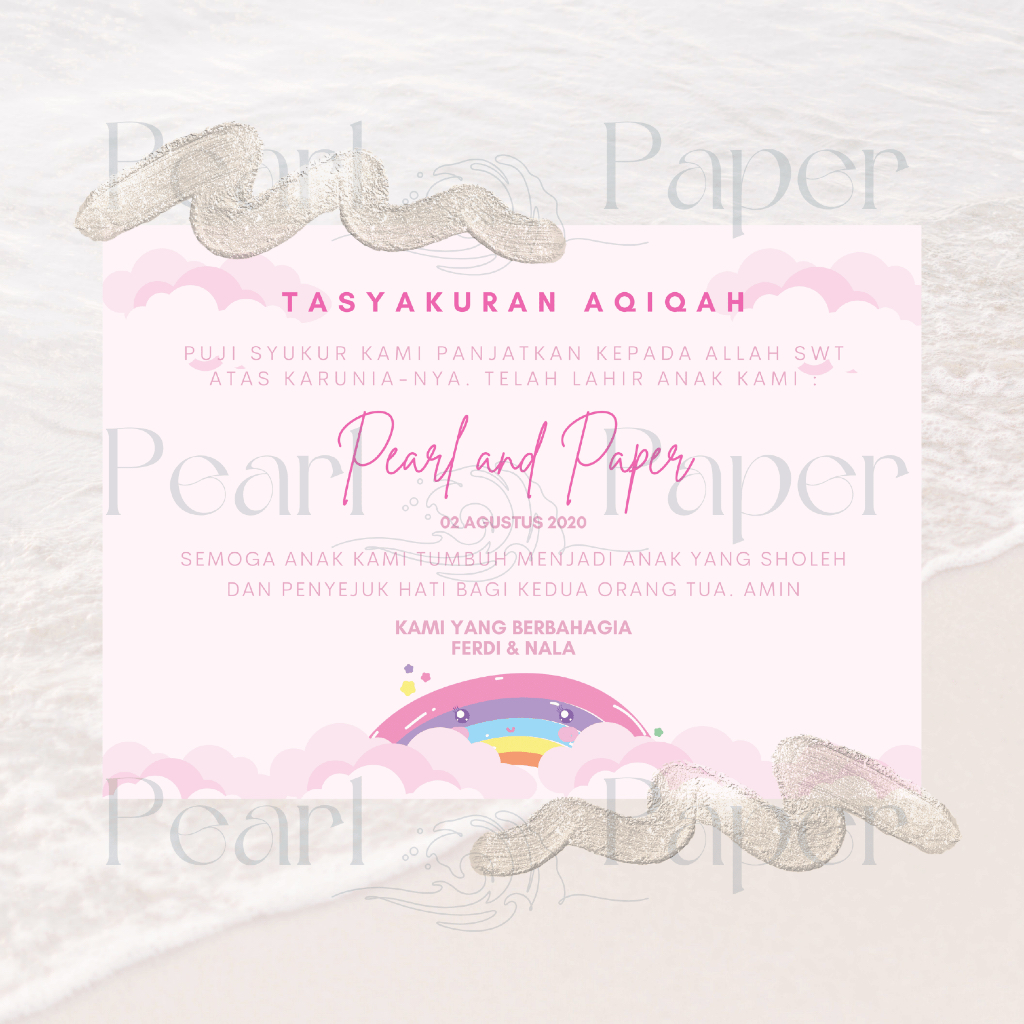Undangan Tasyakuran Aqiqah Pearl and Paper Motif Pelangi Pink Desain Cantik