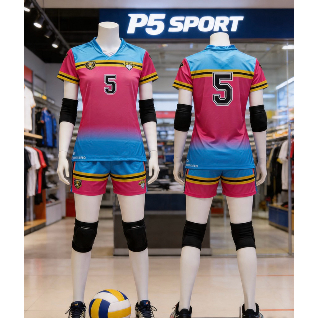 JERSEY VOLI FULLPRINT CEWEK PINK TURKIS GARIS GOLD