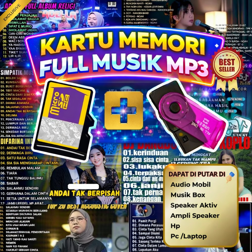Kartu Memori Micro SD USB Isi Musik Full 60 Album Ribuan Lagu Terpopuler