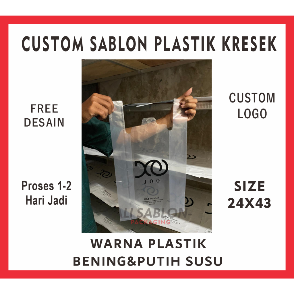 Sablon Plastik Kresek Size 24 isi 50pcs Kantong Kresek Bening Murah Free Sablon