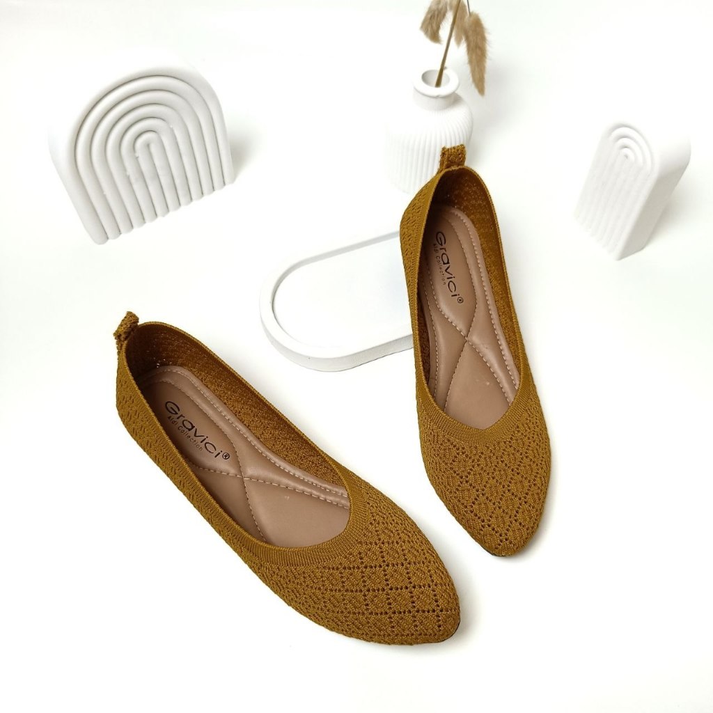 Gravici - Sepatu Flat Shoes Wanita Rajut Premium Warna Kuning | Slip On Nyaman & Stylish | Size 37-4