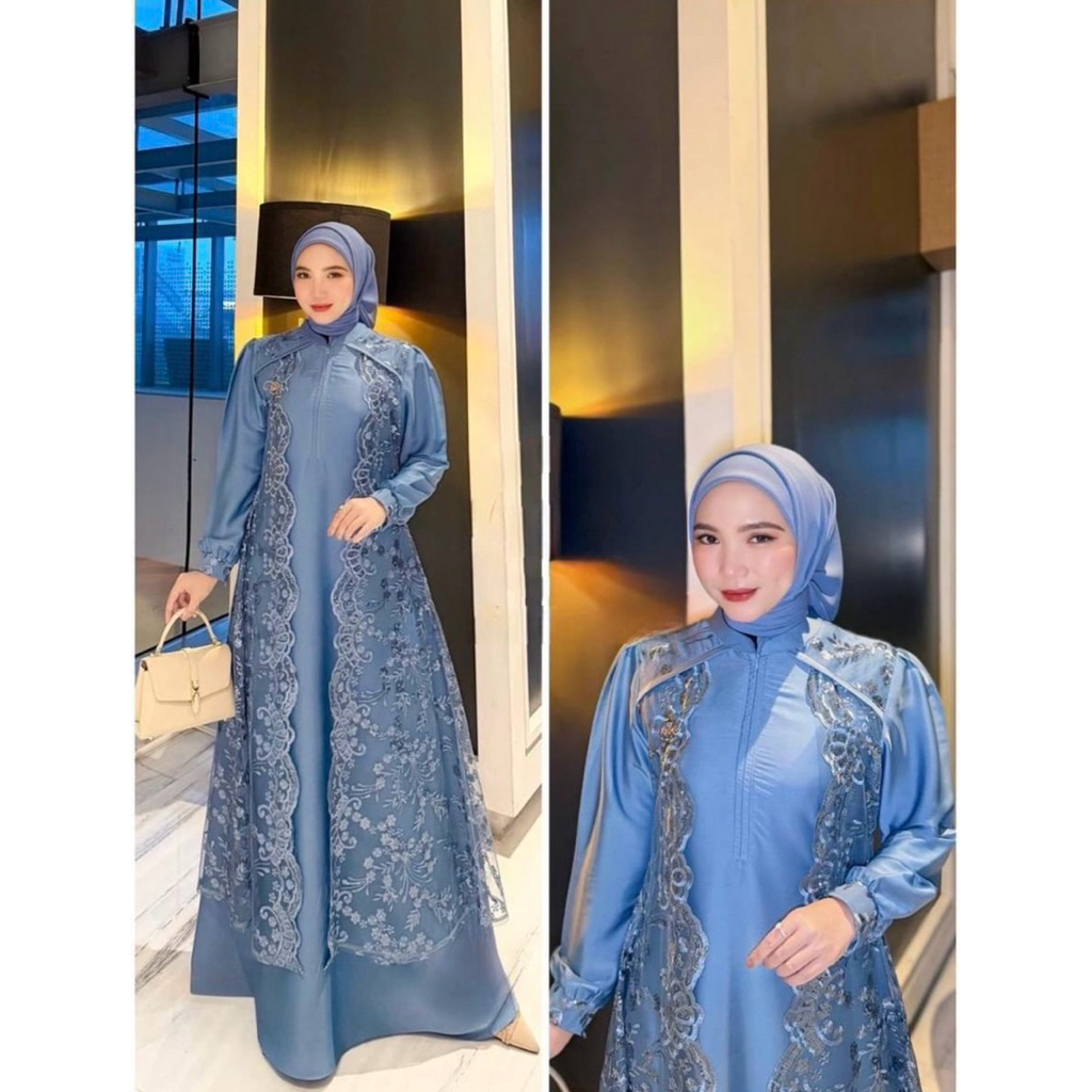 MM-Devita Dres Muslim Velvet Mix Brokat Gamis Pesta Wanita Remaja Dewasa Terbaru Viral Busui Baju Ko