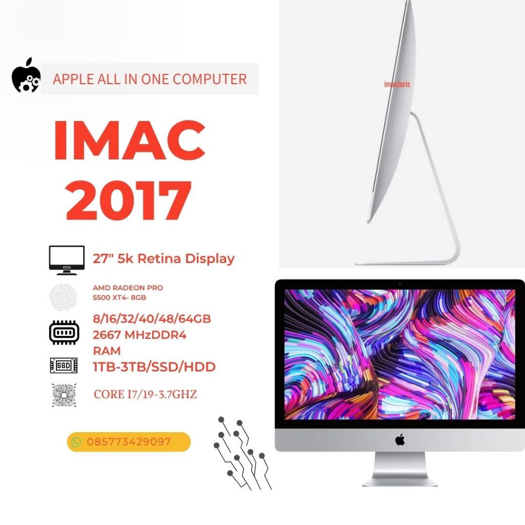 APPLE IMAC ( RETINA 5K , 27-inch,2017) core I7 ram 16gb ssd 3TB