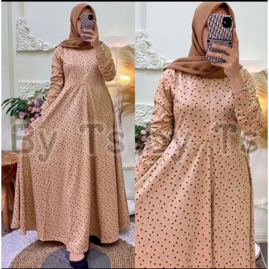 Fashion Wanita//Gamis Monalisa Motif Polkadot//Gamis Polkadot Ukuran Jumbo