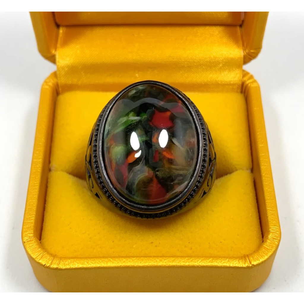 CINCIN BATU AKIK EDONG PANCAWARNA HIGH QUALITY RING HITAM TITANIUM