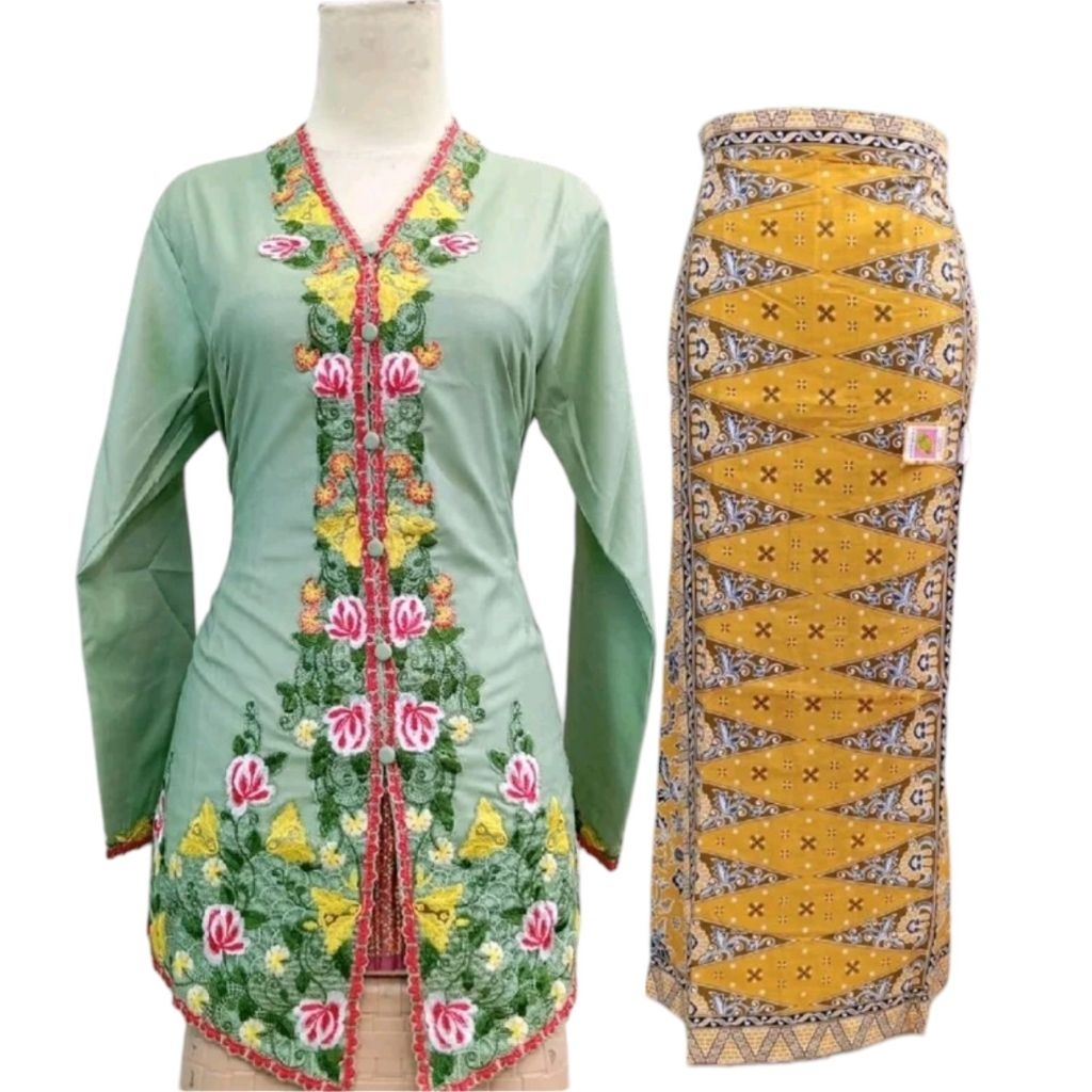 Setelan Baju Kebaya Encim Modern Cantik Jumbo Ld 120// Set Rok Baju Kebaya Encim Katun Bordir// Keba