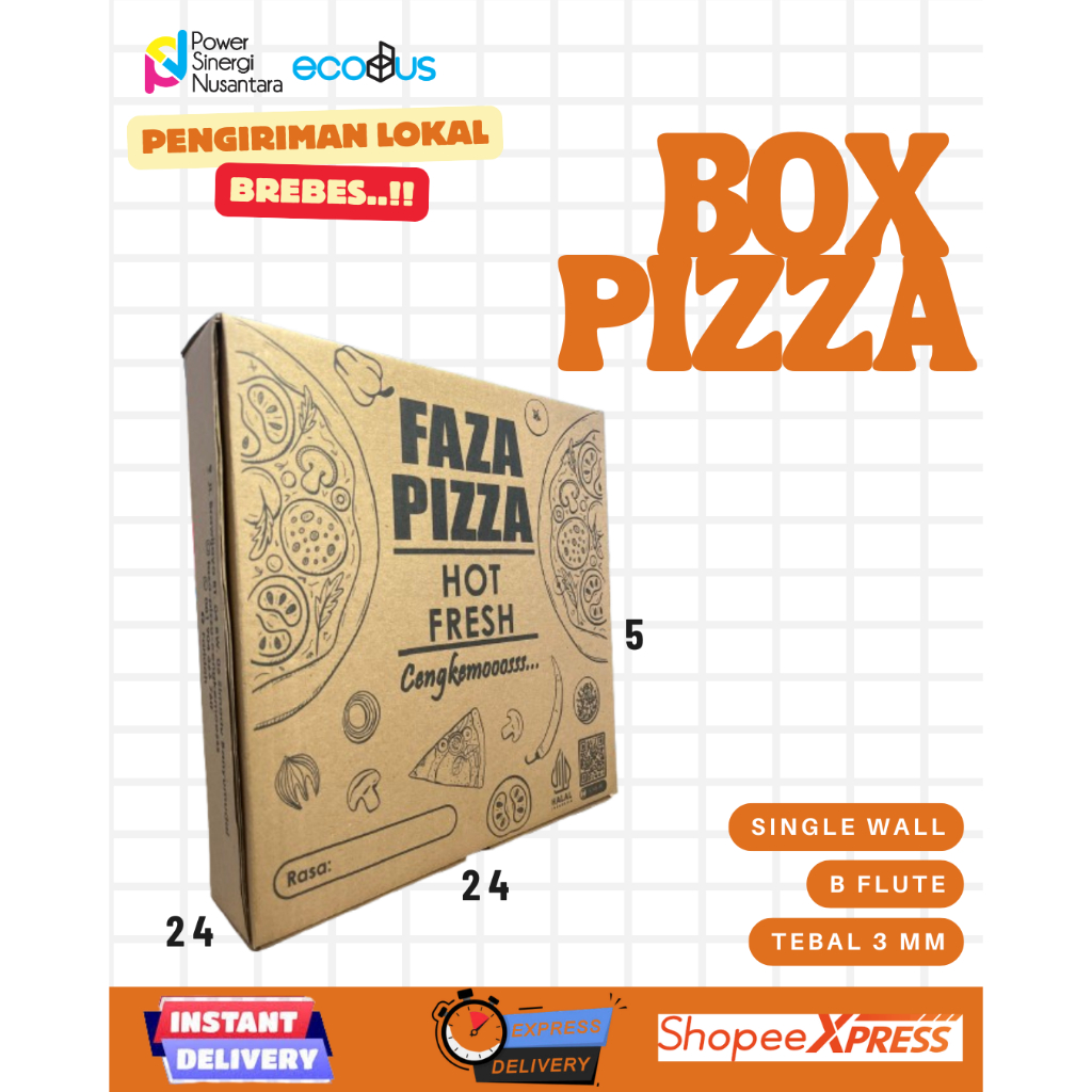 Dus / Box Pizza Die Cut Polos Ukuran 24x24x5 | Praktis & Kokoh
