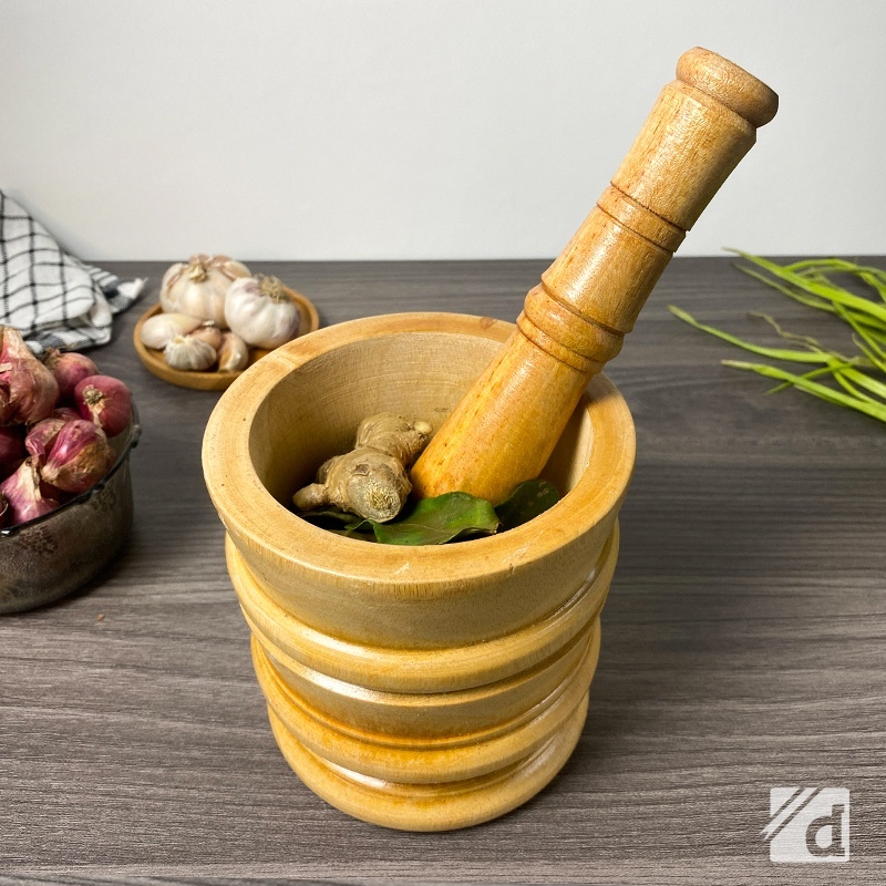 Lumpang + alu kayu mahoni Ukuran Besar/ lumpang kayu motif