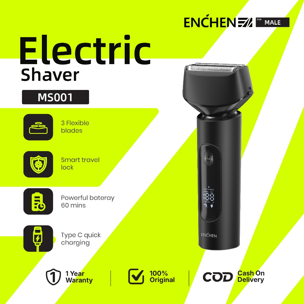 ENCHEN MS001 Shaver IPX7 Waterproof Alat Cukur Elektrik Pencukur Jenggot