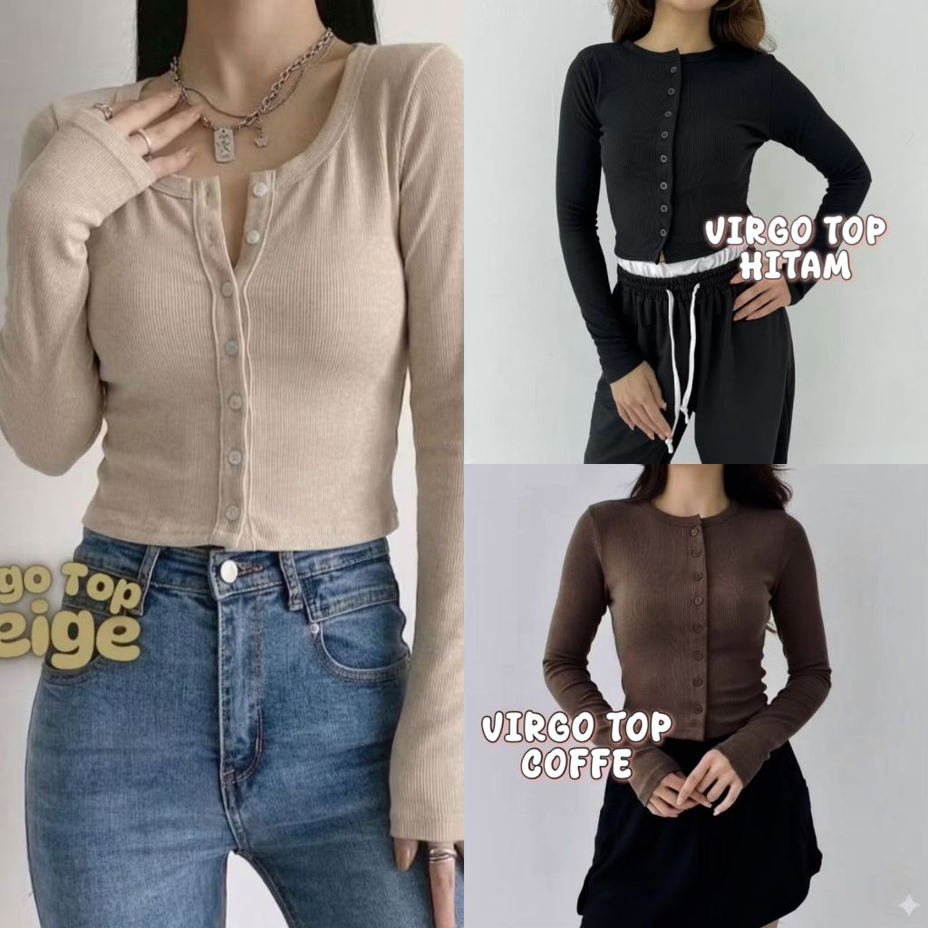 VIRGO CROP TOP KOREAN LOOK VIRGO TOP / KEMEJA CROP KNIT RIB BY NF