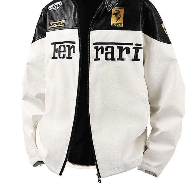litnation.id - Motorcycle Ferrari Leather Jacket Embroidery F1 Ferrari