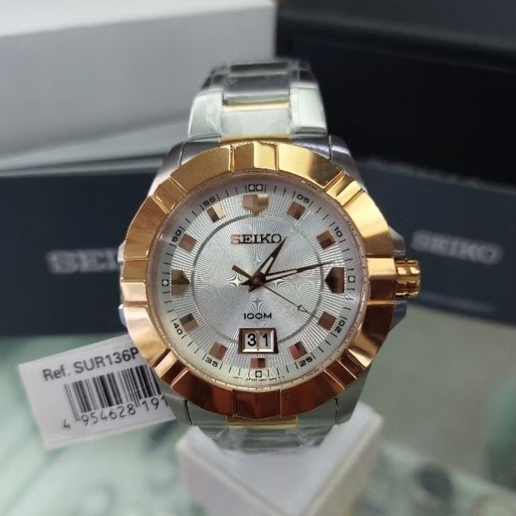 Jam tangan Seiko Lord SUR136P1 Pria Quartz Silver rosegold