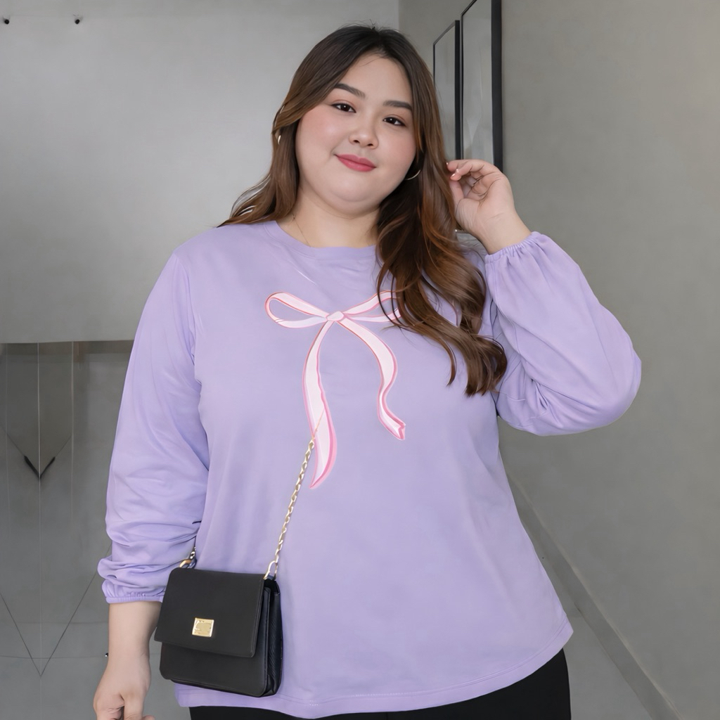 KANITA 26 | Kaos Oversize Jumbo Lengan Balon Sablon Pita Atasan Wanita Kekinian