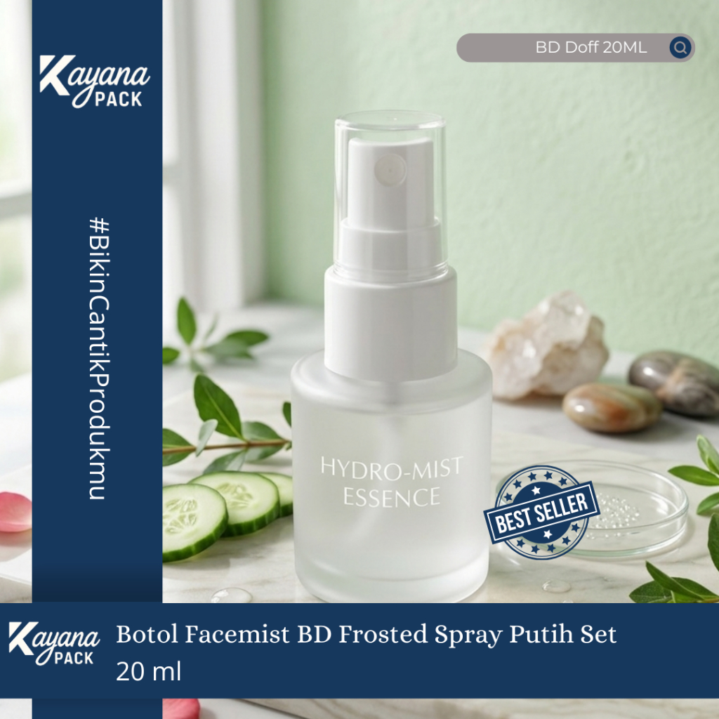 BOTOL FACEMIST KACA FROSTED DOFF 20ML SPRAY PUTIH SET / BOTOL KACA DOFF 20 ML SPRAY PUTIH SET (bd 20