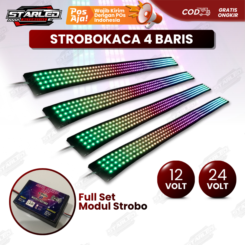 Strobokaca Running Text 4 Baris Setting Via HP Android 12 Volt dan 24 Volt Rapat