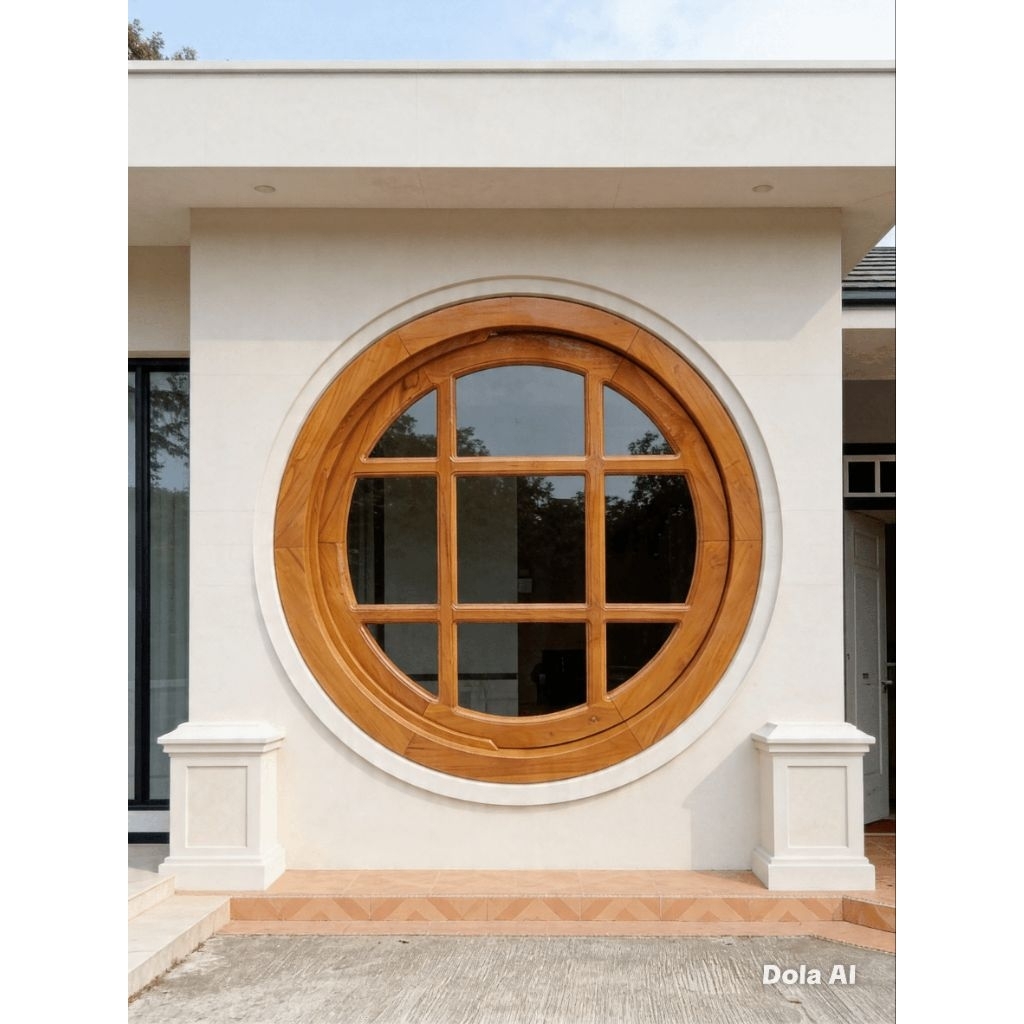 Kusen Jendela Bulat Aesthetic, diameter 120cm Asli kayu Jati KJD4_120