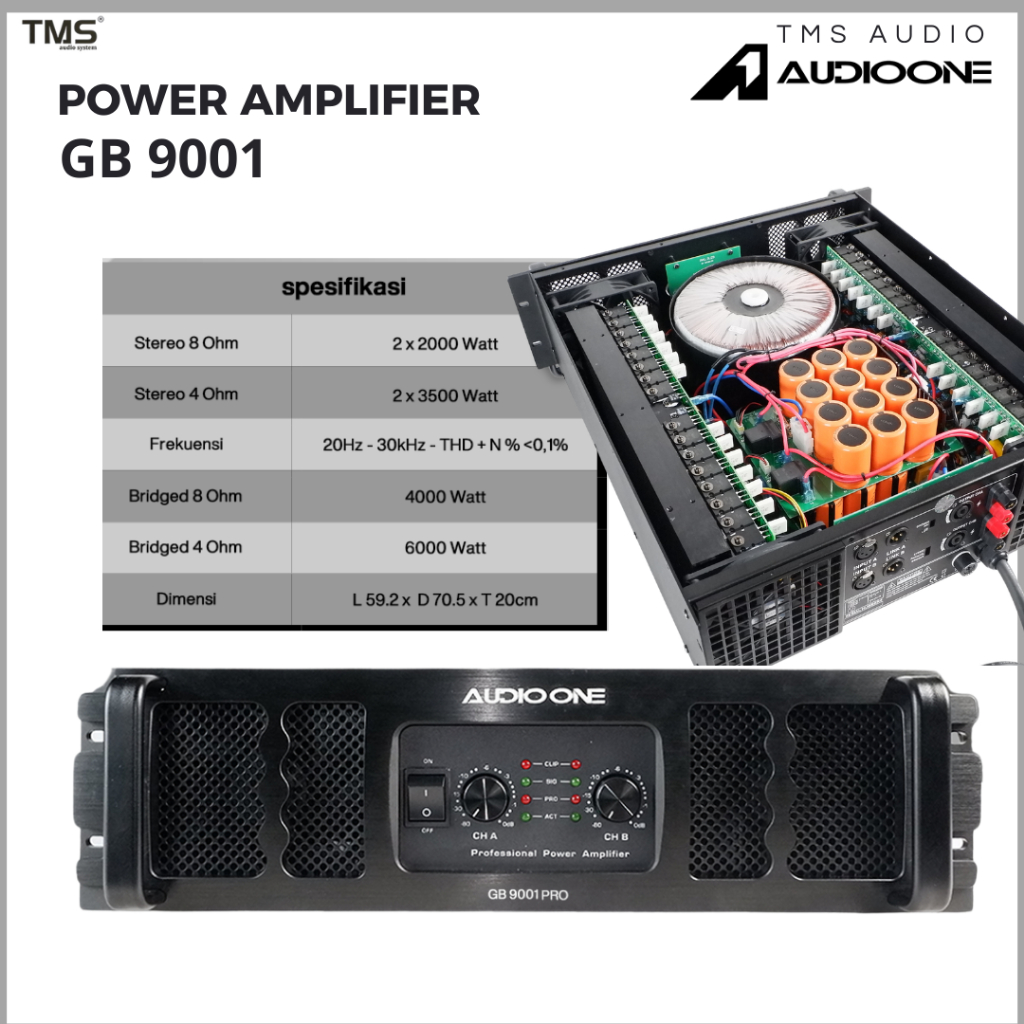 Power Amplifer AUDIO ONE 2 Channel GB9001 2x3500W Profesional Sound System I TMS AUDIO