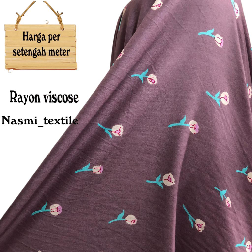 kain katun rayon viscose premium motif bunga tulip terbaru(0,5meter)