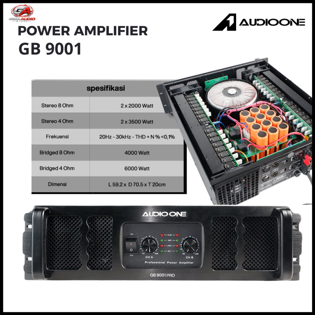 Power Amplifier GB9001 Pro AUDIOONE | Ampli Super Power Subwoofer & Speaker Besar I GA