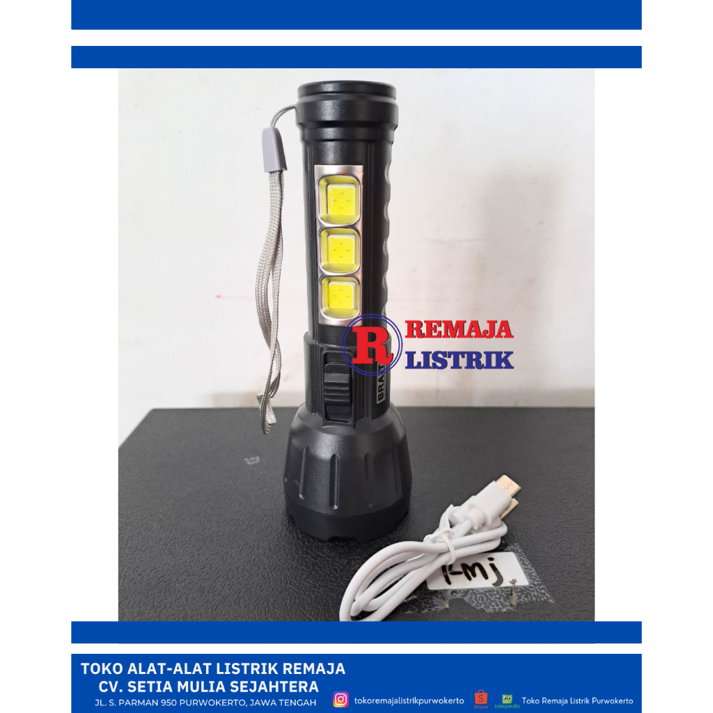 SENTER TANGAN EMERGENCY ZOOM 3W CAHAYA PUTIH RECHARGERABLE 10.000 JAM BRAIT BST- 02 M-2000