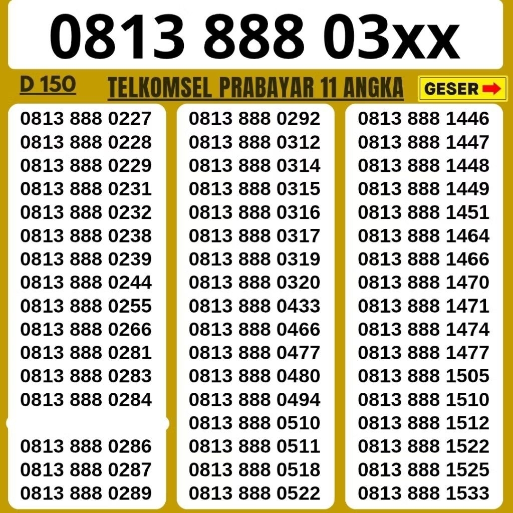 Nomor Cantik Telkomsel 11 ANGKA BONUS 3GB KUOTA Super 888 Kartu Perdana Telkomsel Tsel Red Telkomsel
