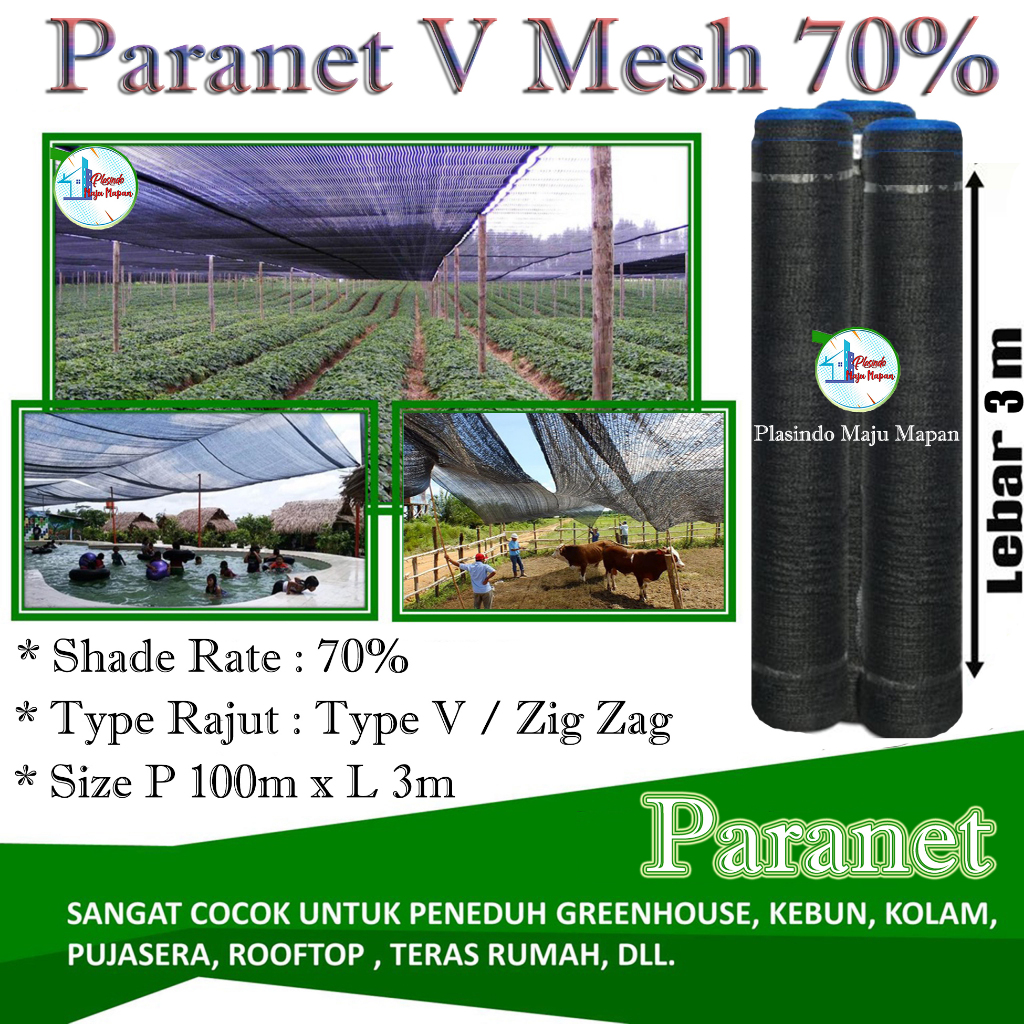 Jaring Paranet 70% Lebar 3 Meter - Shading Net 70% - Paranet 1 Roll - Jaring Hitam - Paranet 90%