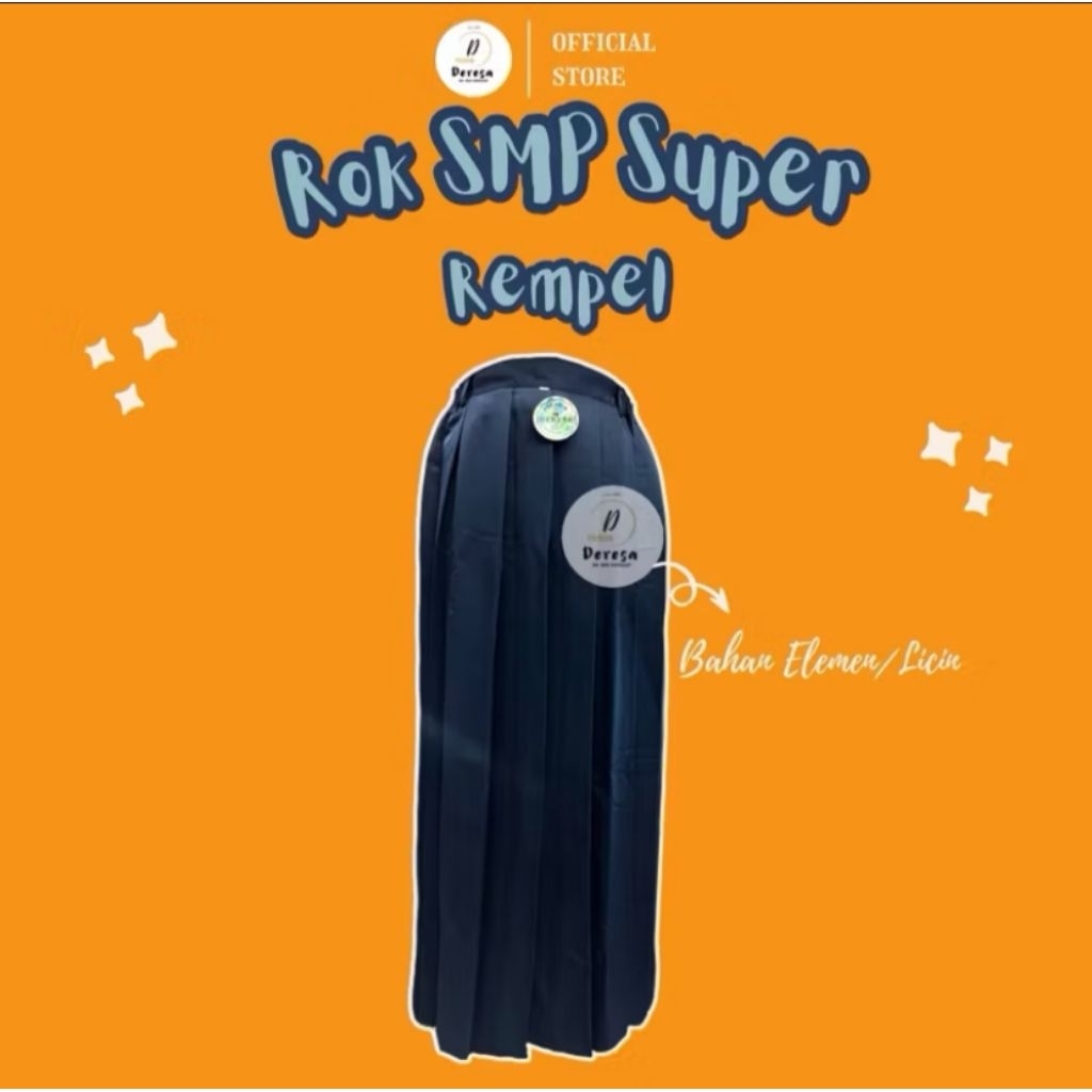 Rok Rempel Super ( Bahan Licin ) SMP/SMA/PRAMUKA/HITAM