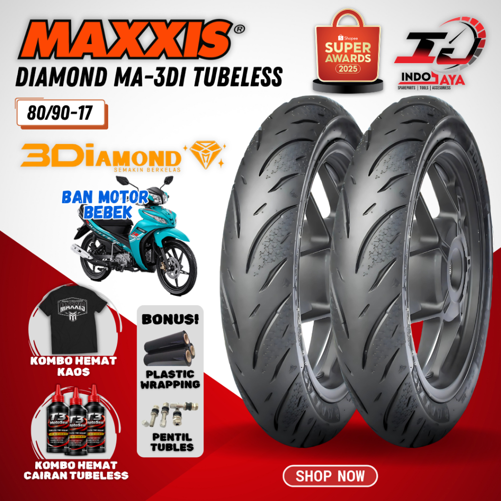 [PRODUK TERBARU] BAN MAXXIS DIAMOND MA-3Di TUBELESS RING 17 ( 80/90-17 ) BAN MOTOR DEPAN BELAKANG BE