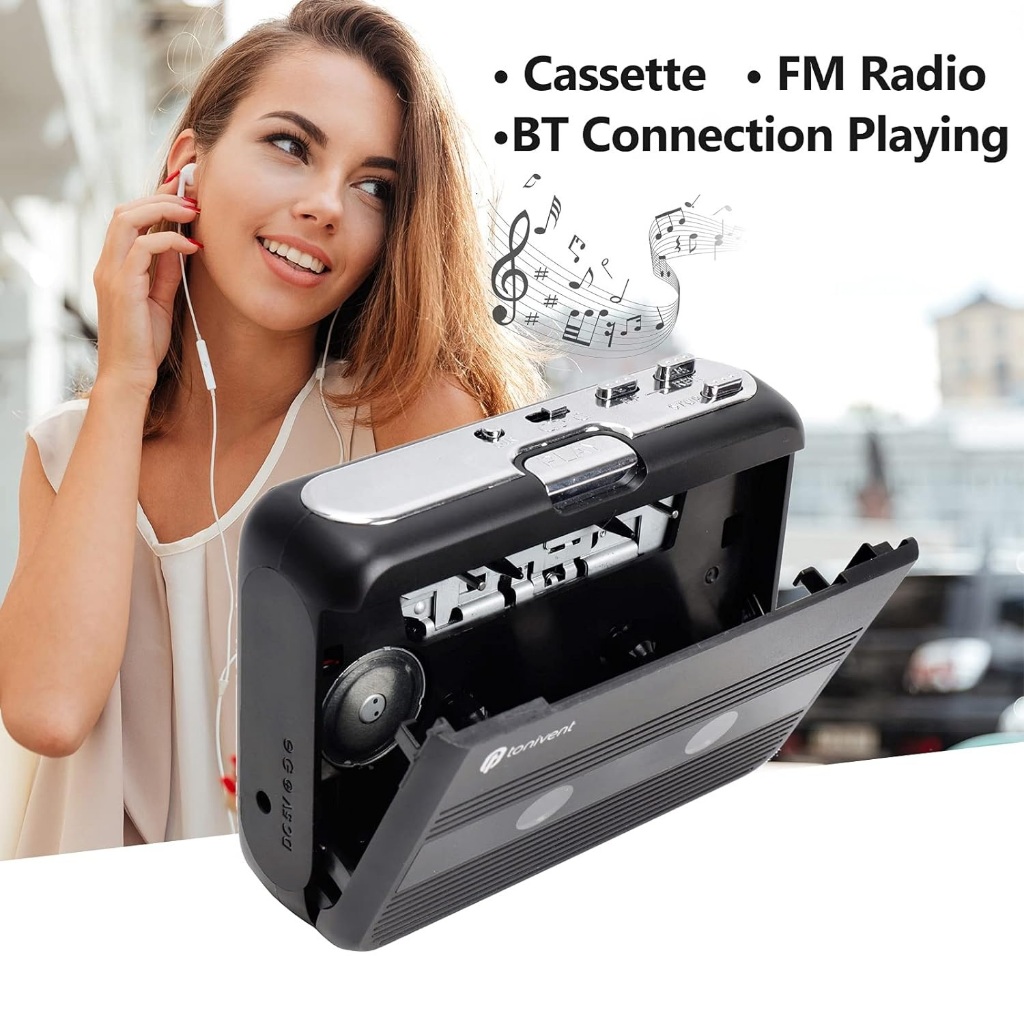 Pemutar Kaset Mini dengan Radio FM Bluetooth Cassette Player FM Transmitter