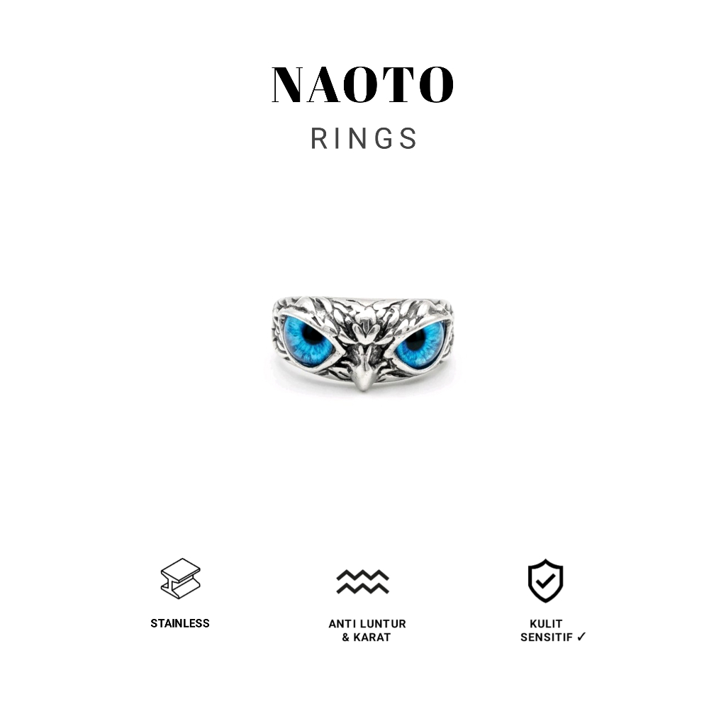 Herauve Cincin Naoto Owl Mata Burung Hantu Cincin Blue Owl Eye Ring  Cincin Burung Hantu Kristal  St