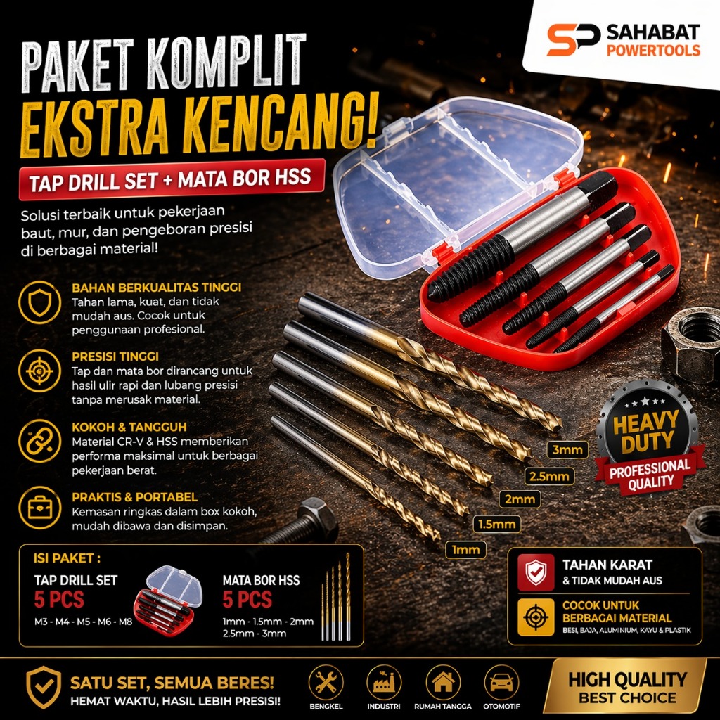 Screw Extractor Set / Tap Balik Pembuka Baut Rusak Set / Mata Bor Screw Bolt Extractor
