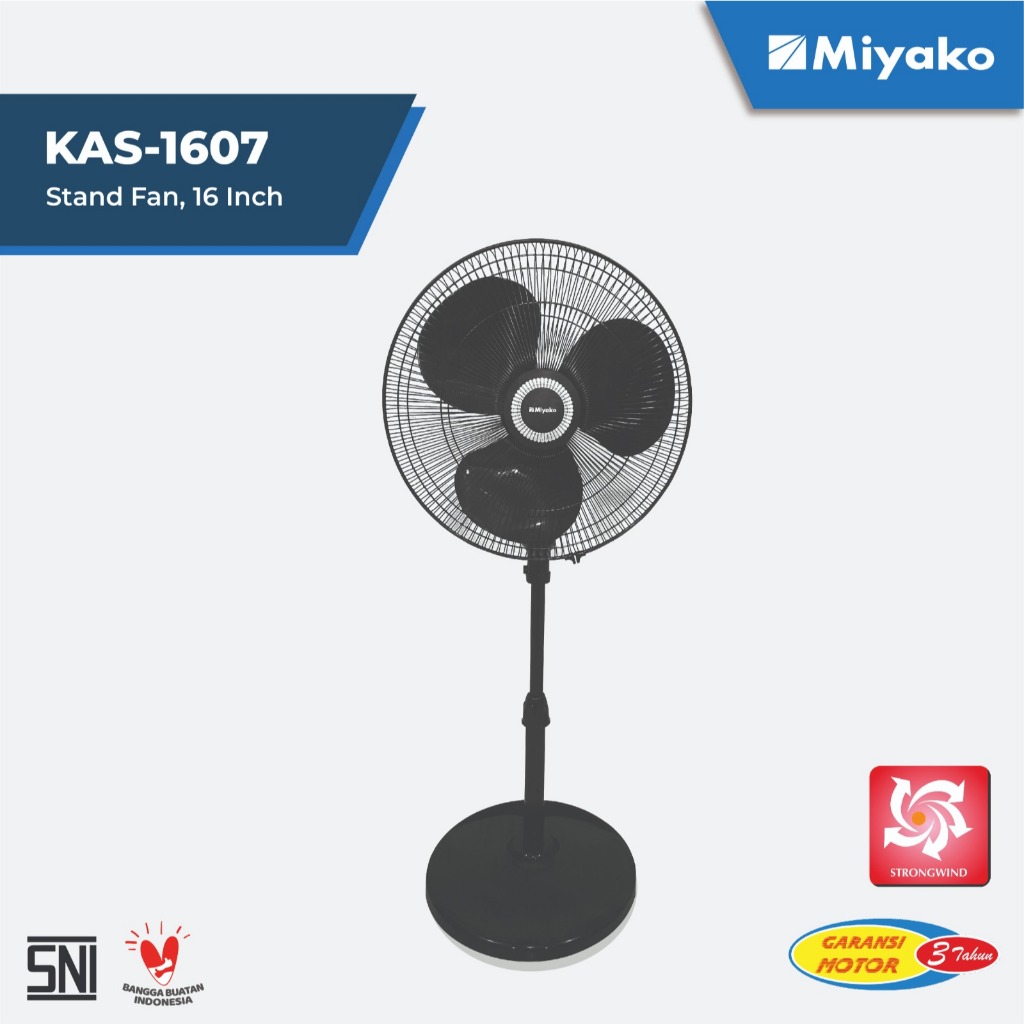 Kipas angin Miyako KAS1607GB Stand Fan 16in Kaki Bulat Besi 50W Design Minimalis