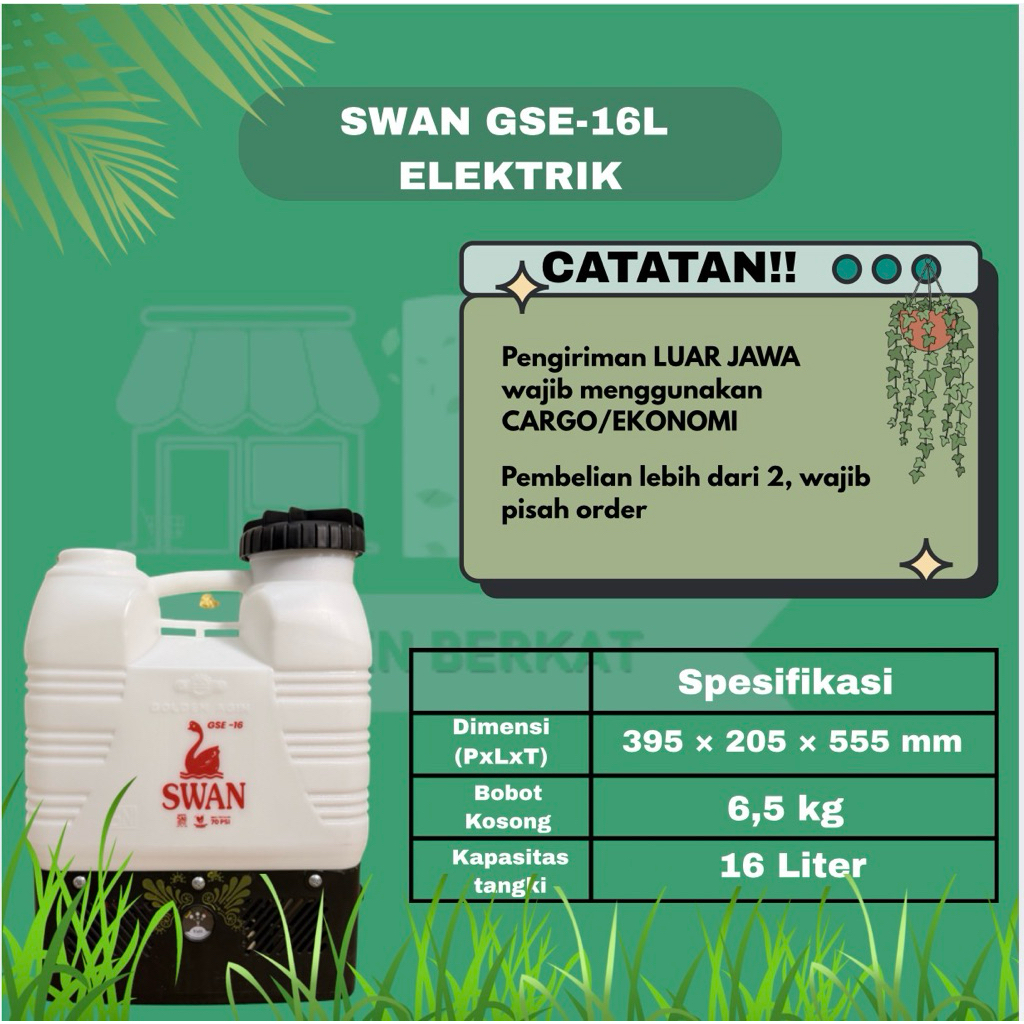 SPRAYER ELEKTRIK SWAN GSE-16 HITAM | alat penyemprot tanaman