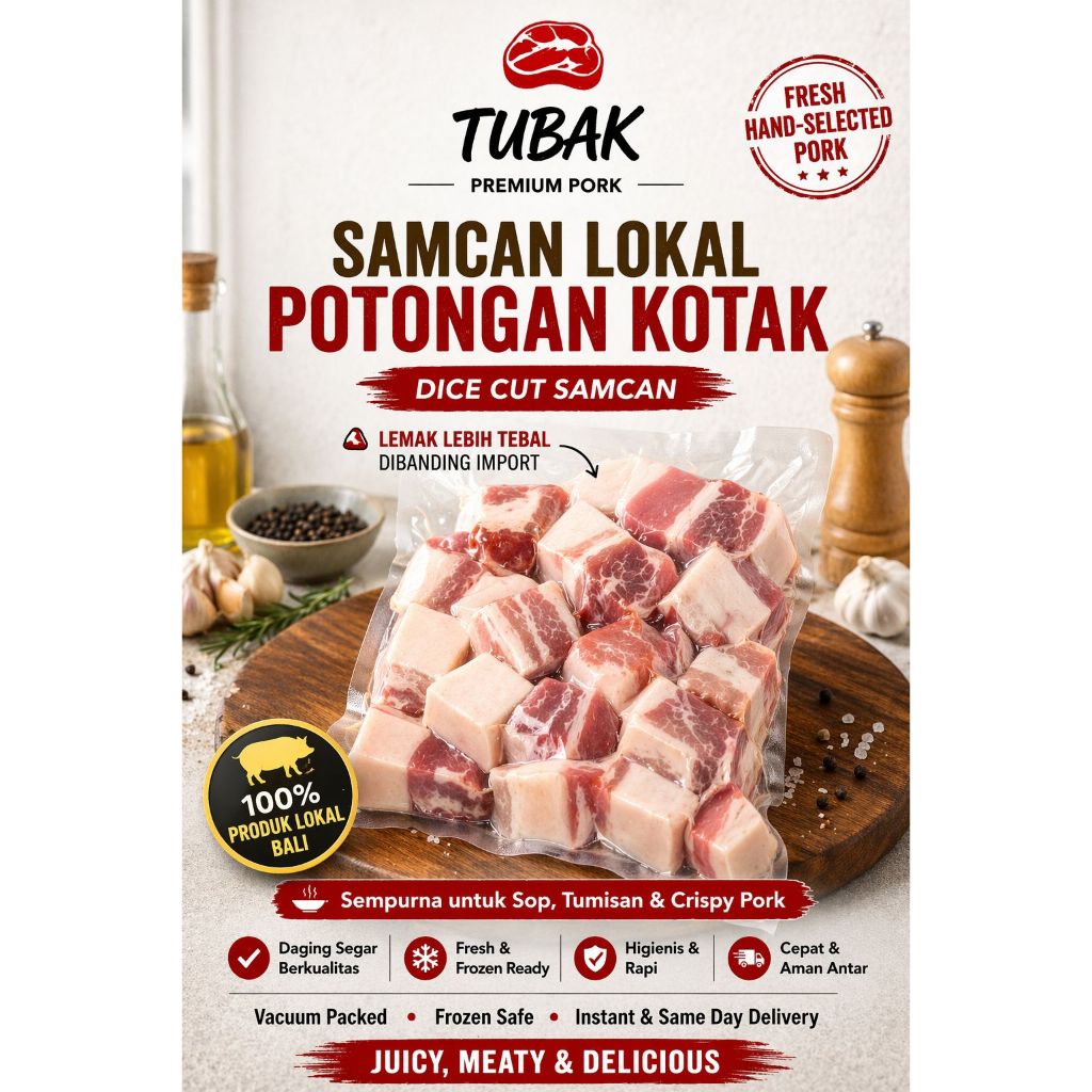 Samcan lokal potong dadu/ Samcan potong kotak/ Potongan babi kecap (1kg/500gr)