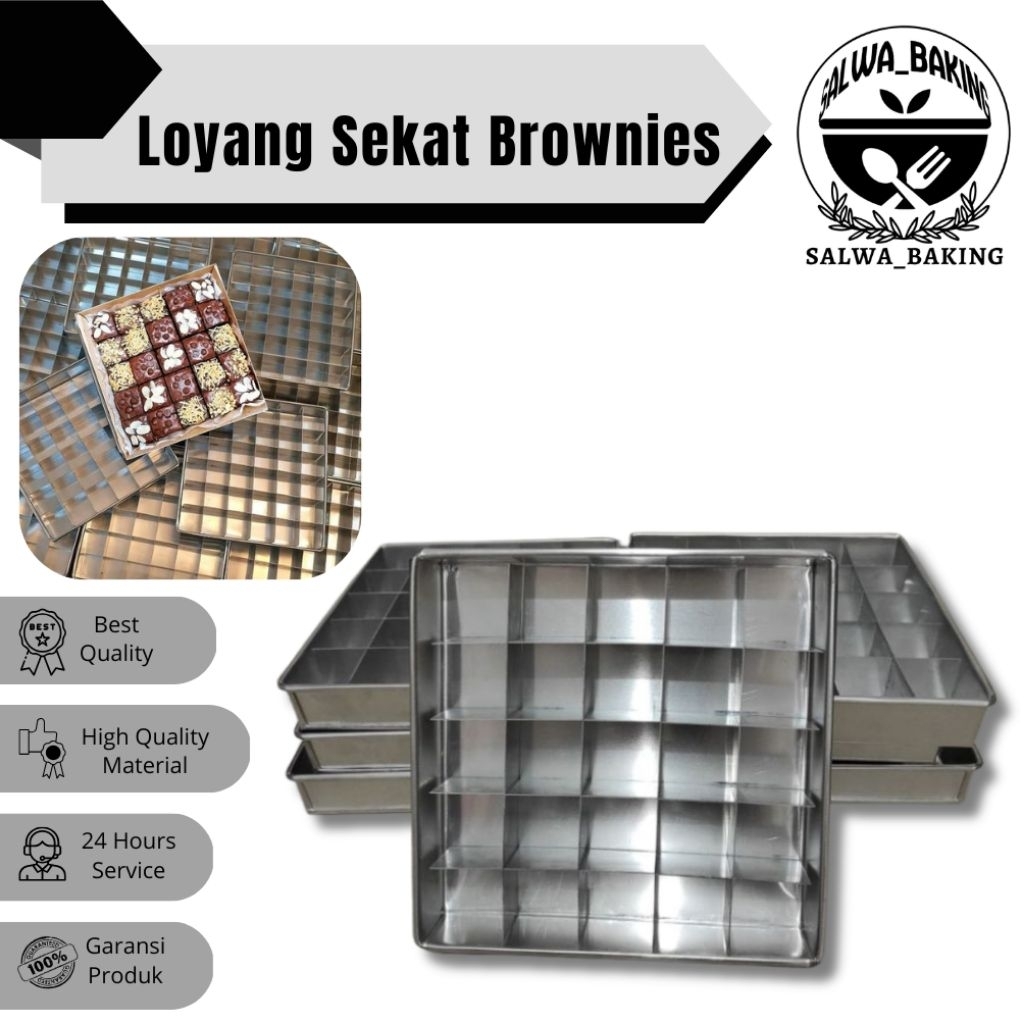 Loyang Brownies Sekat 20x20x4 Cm Kotak Anti Lengket
