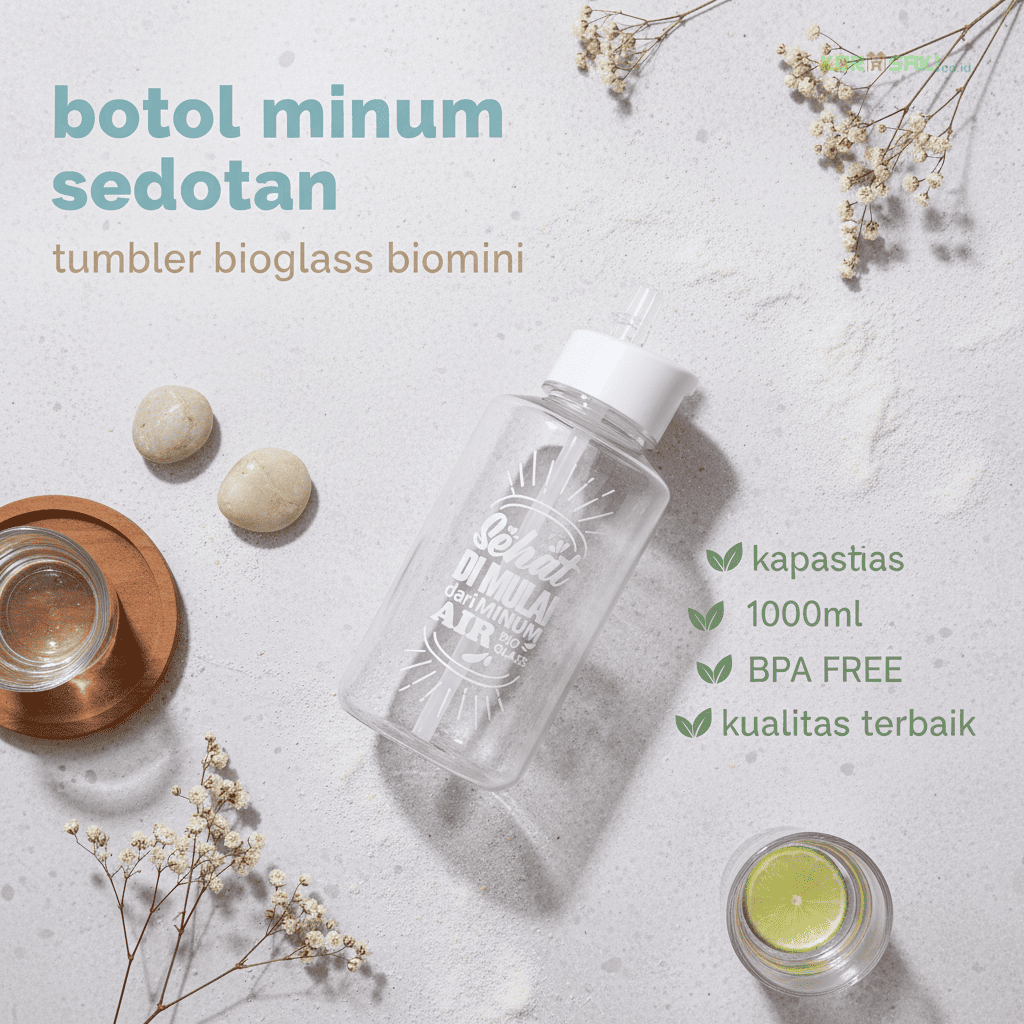 Botol Minum Bioglass MCI Sedotan - Tumbler Plastik Bioglass Besar 1L - Original Chielo