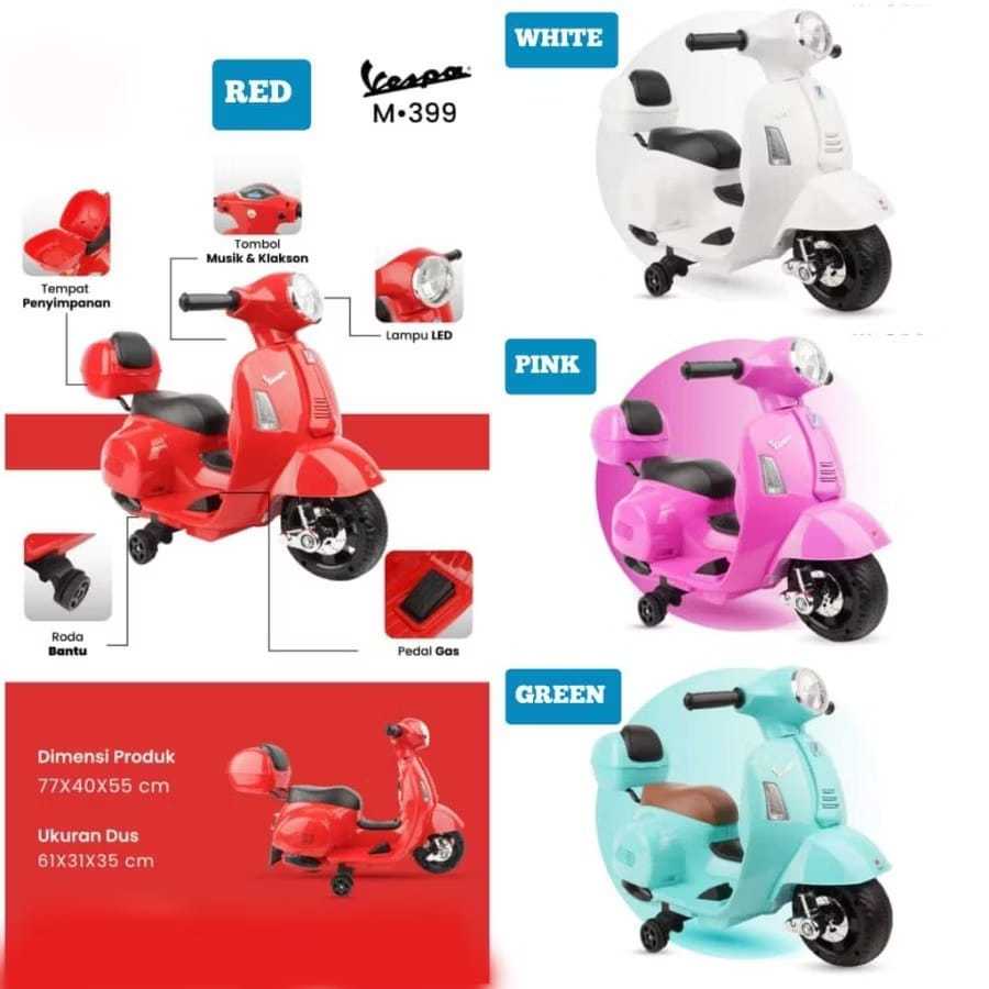 Mainan Motor Aki Vespa Mini Pmb M399 | Motor Aki Anak | Mainan Motor Aki Anak