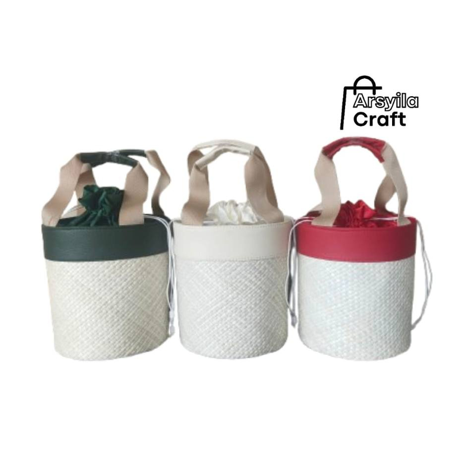 Tas Parcel Anyaman Pandan Plat Vinyl Tas Souvenir Keranjang Parcel modern