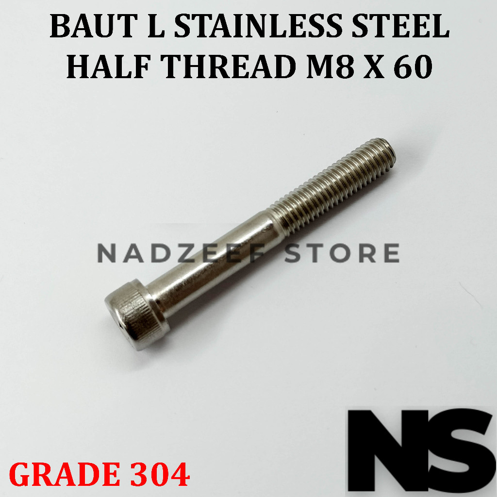 Baut L M8x60 M8 x 60 Half Drat  Stainless Steel 304