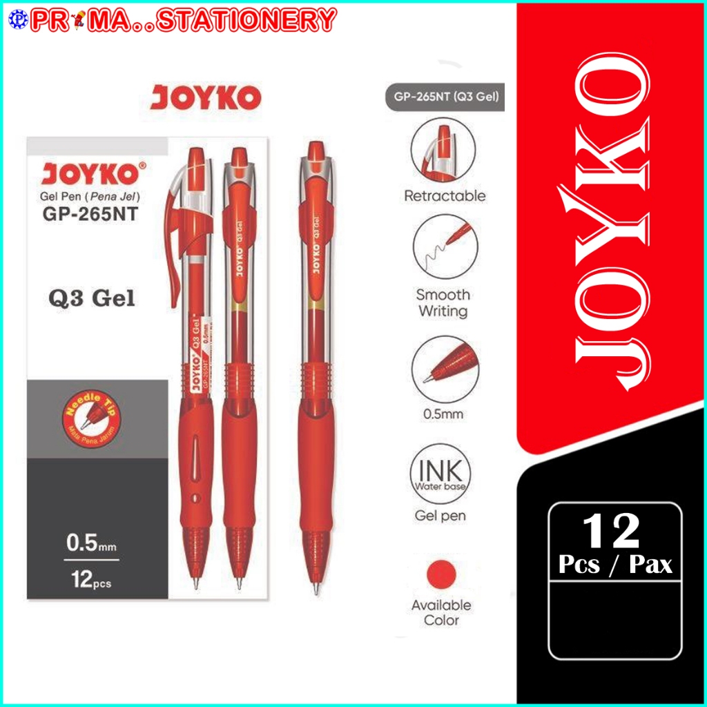 (1 PAX / 12 PCS) Pulpen Joyko GP-265NT Tinta Merah / Gel Pen Joyko GP-265NT