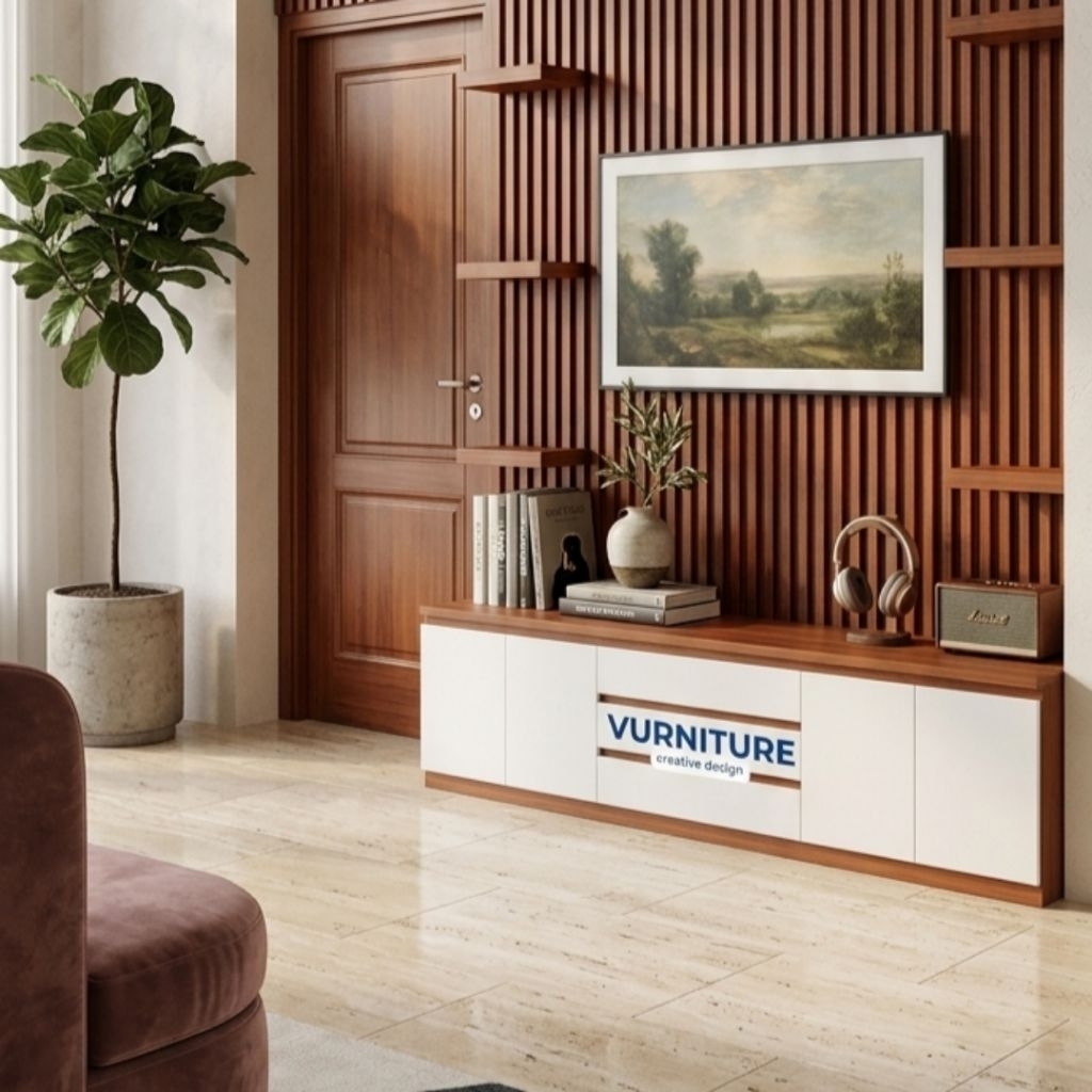 VURNITURE | Meja TV MODERN 3 Laci MT180 - Kombinasi serat kayu putih
