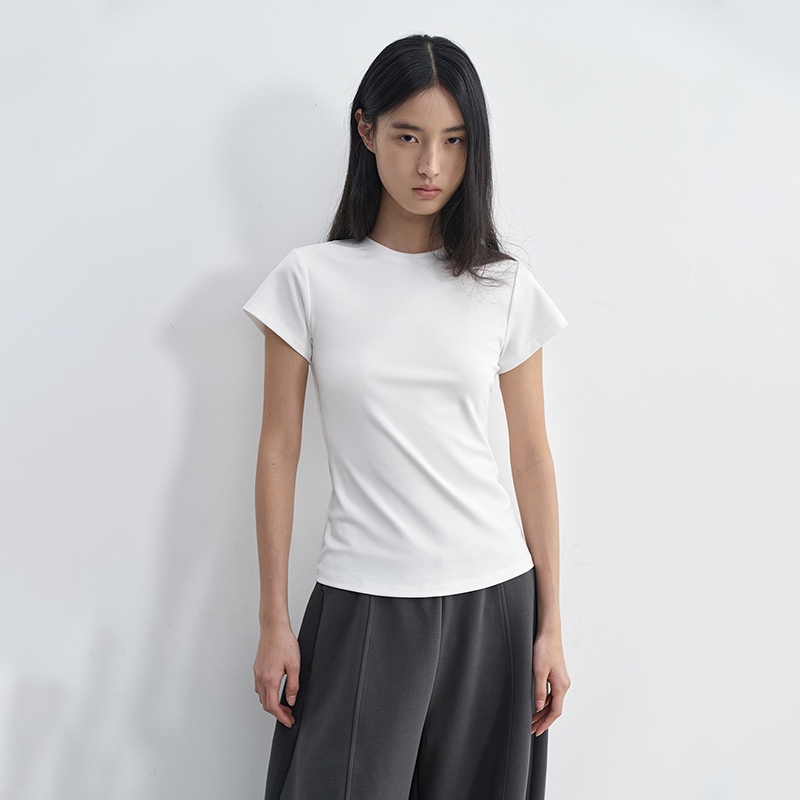 Kaos Bodycon Wanita Slim Fit Crop Top Butterfly Sleeve Tee Atasan Wanita Sexy OOTD Korean Style