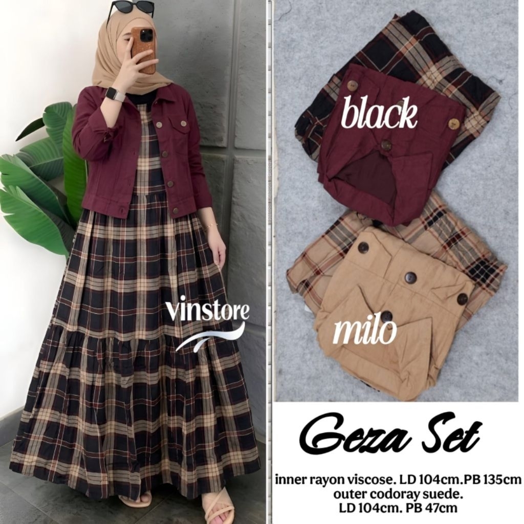 COD//GEZA SET//SET DRESS//INNER RAYON//SET 2IN1//GAMIS OUTER//TERBARU//NYAMAN DIPAKAI//VINSTORE//OUT