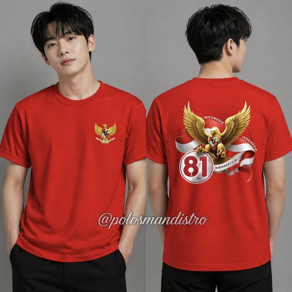 Kaos Depan Belakang Kaos Merah 17 Agustus 81 Tahun Dewasa Pria/Wanita Sablon Digital/KAOS MERDEKA un
