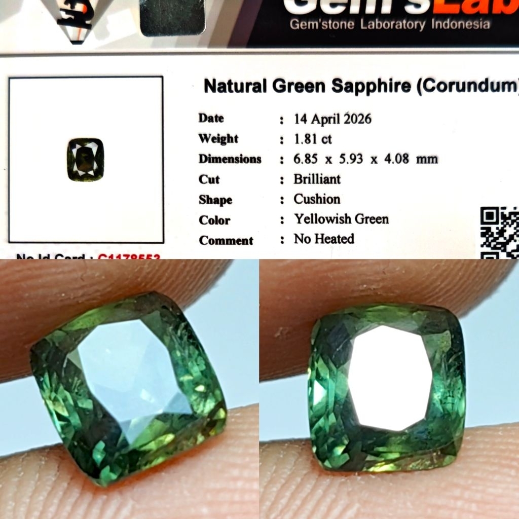 Natural Green Sapphire No Heated Mirip Fancy Sapphire Bi Color Sapphire 1.81ct GLI Crystall Full Lus