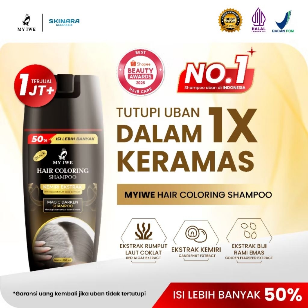 Myiwe Hair Coloring Shampoo Penghilang Uban - Sampo My iwe Anti Uban, Penghitam Rambut Beruban BPOM